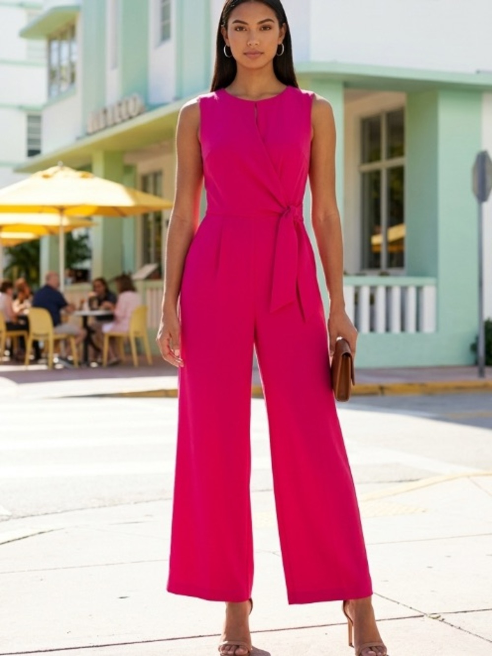 Tahari Pink sleeveless jumpsuit Resortwear, business casual cocktail EUC size 12
